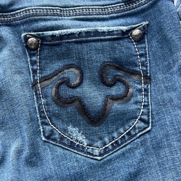 ReRock for Express Flared Low Rise Denim Jeans Distressed Style Womens Size 12L - Picture 5 of 16